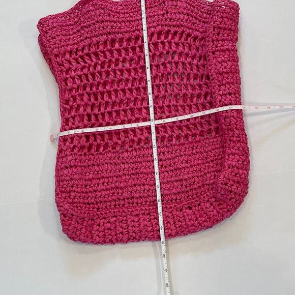 Old Navy Pink Straw/Paper Beach/Pool/Summer Crochet, Open Weave Tote Bag - Picture 4 of 9